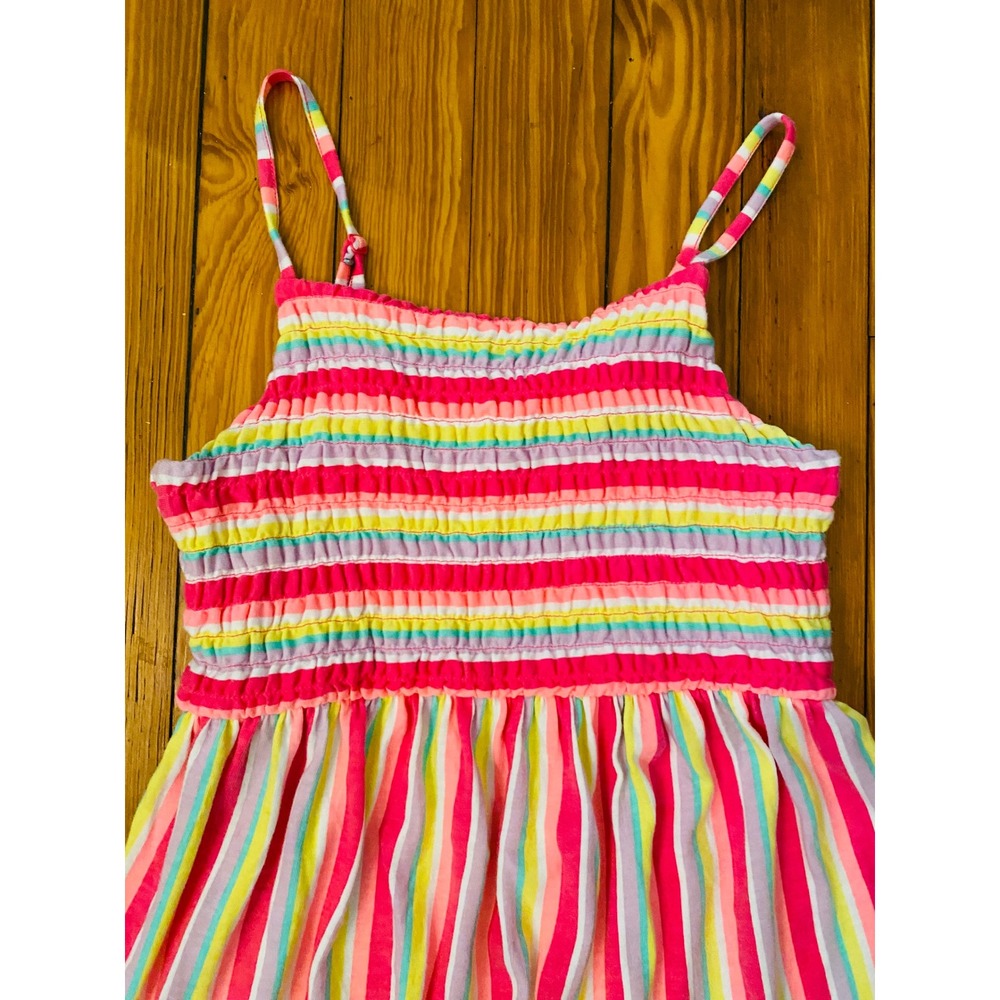 Cat & Jack Girls XL 14/16 Rainbow Striped Smocked Tiered Maxi Dress Pink Multi - Picture 4 of 8